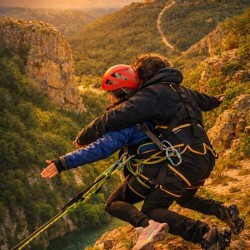 Tandem bungee or pendulum jump from Prohodna cave + video recording with 4k action camera